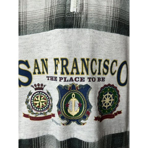 San Francisco The Place To Be 1994 Sweater Gray Plaid 1/4 Zip Size XXL Grey - Picture 4 of 14